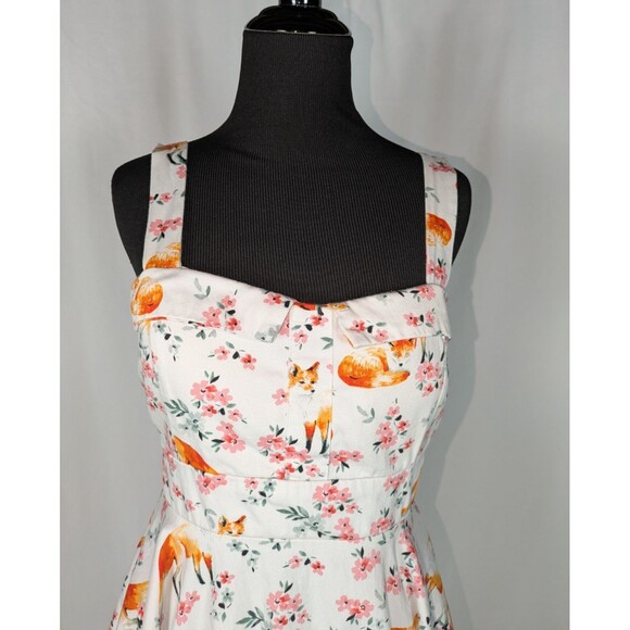 Ixia Dress L Women's White Fox Print Sweetheart Neck Sleeveless Fit & Flare - Picture 2 of 6